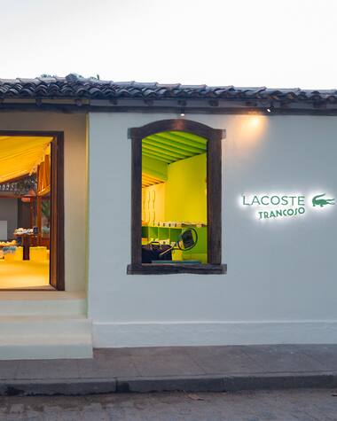 Exterior view of Lacoste's Pop-up store in Trancoso, Brazil.