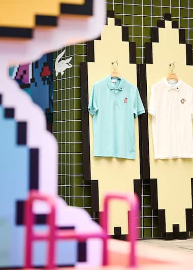 Lacoste polo shirts from the "Summer Attitude" summer collection in the Shanghai pop-up store.