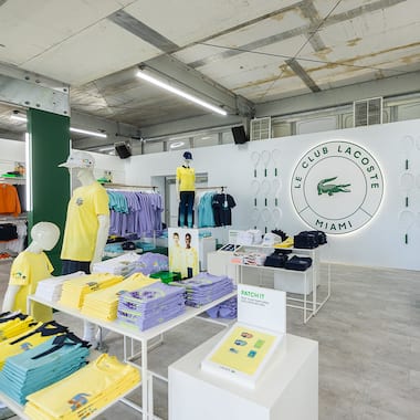 Lacoste T-shirts in the Lacoste boutique at the 2023 Miami Open