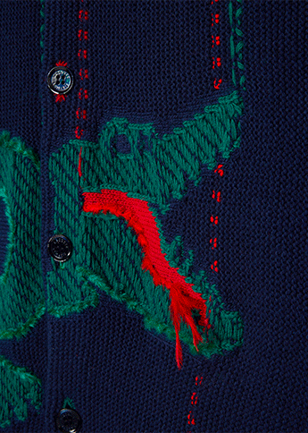 Hwaseong" skirt, "Hokusai" cardigan and "Hip Hop" sweatshirt, 2023 Lacoste x Lemarié collection