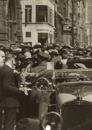 The victorious French march with the Davis Cup on Broadway, New York, 1927.