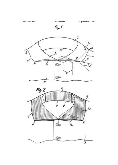 Patent filed by René Lacoste: improvements to shirts.