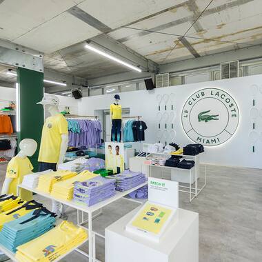 Lacoste T-shirts in the Lacoste boutique at the 2023 Miami Open