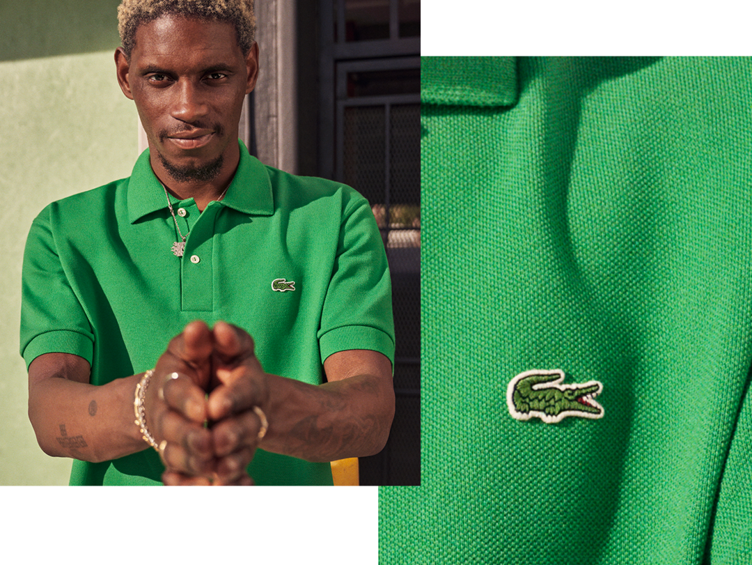Asap Nast wears the new green Lacoste classic polo shirt