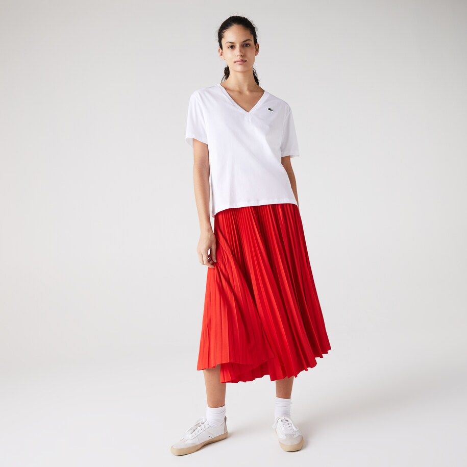 تي شيرت من القطن الفاخر بفتحة رقبة على شكل حرف V للنساء Lacoste