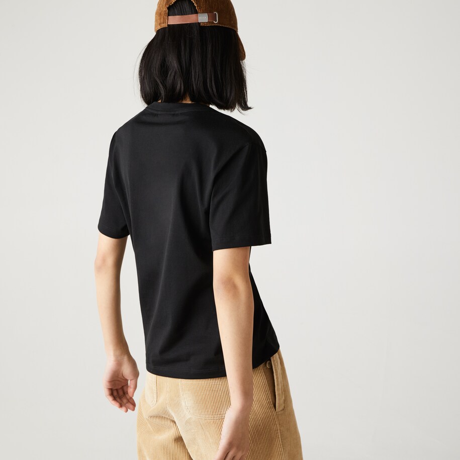 تي شيرت من القطن الفاخر بفتحة رقبة على شكل حرف V للنساء Lacoste