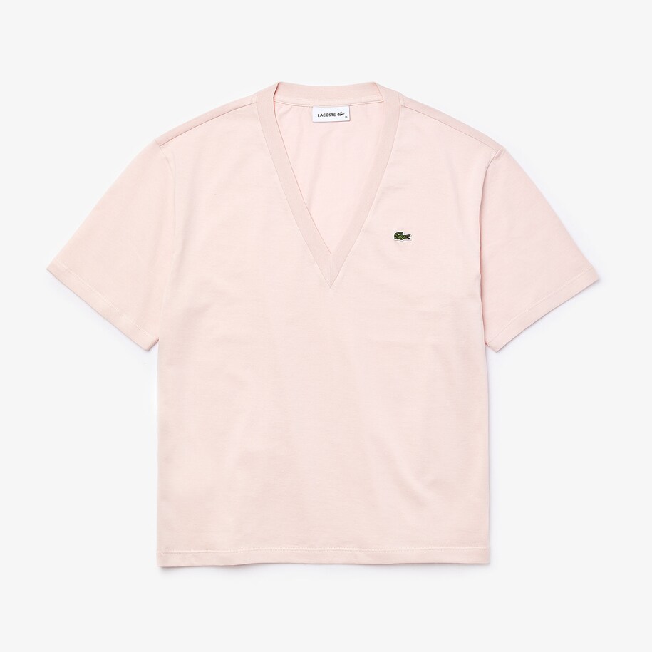 تي شيرت من القطن الفاخر بفتحة رقبة على شكل حرف V للنساء Lacoste