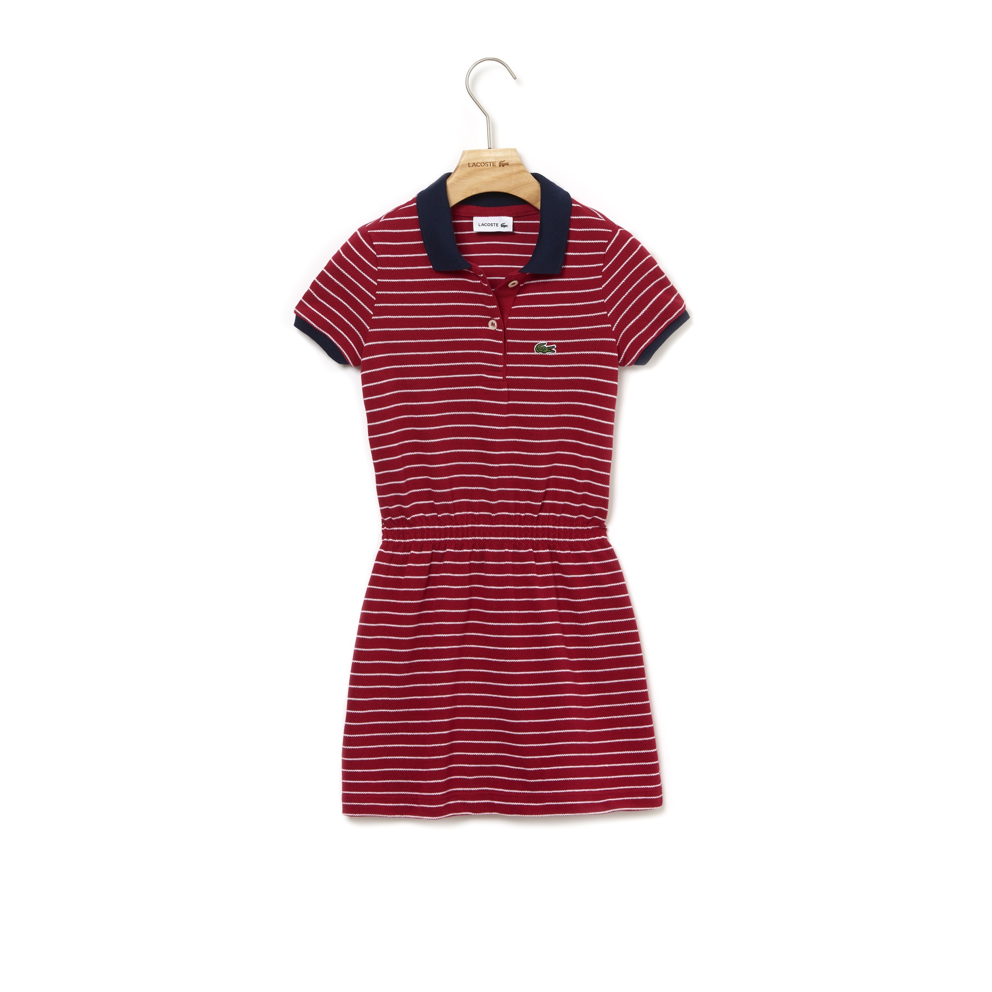 Girls' Fitted Striped Cotton Piqué Polo Dress LACOSTE