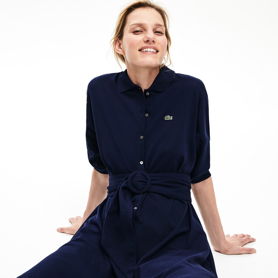 Women S Belted Buttoned Supple Cotton Petit Pique Polo Dress Lacoste