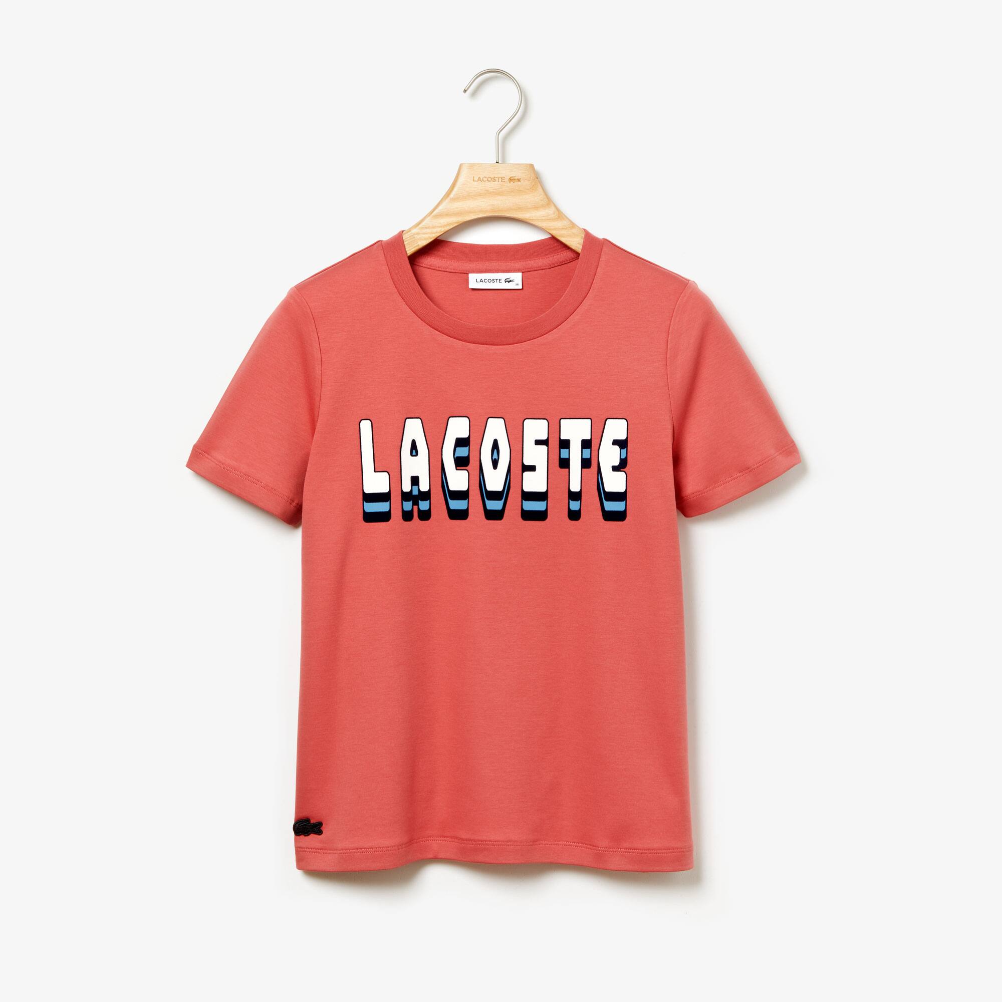 womens crew neck 3d effect lacoste lettering cotton t shirt lettering t shirt