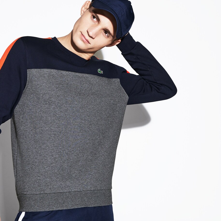 Men's Lacoste SPORT Crew Neck Colourblock Fleece Tennis Sweatshirt