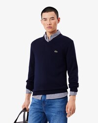 Einfarbiger Pullover aus Baumwolle mit V-Ausschnitt