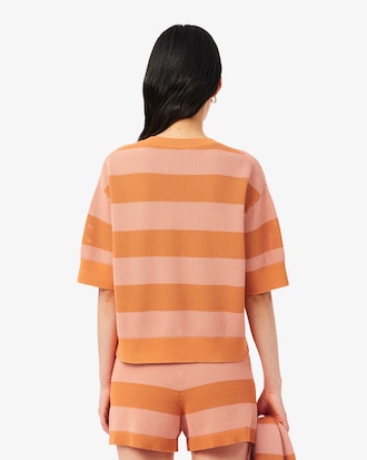 Gestreiftes T-Shirt aus Mesh-Strick