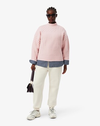 Wollpullover mit Patchwork-Effekt und hohem Kragen