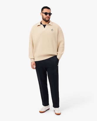 Pullover mit Perlrippstrick, Polokragen und Badge-Akzent