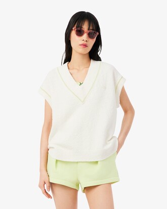 &Auml;rmelloser Pullover aus Baumwollmischgewebe mit V-Ausschnitt