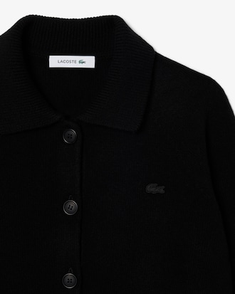 Cardigan aus Tuchwolle mit 3D-Strick und Polokragen