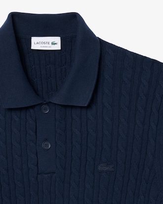 Classic Fit-Polohemd aus Baumwollstrick mit Zopfmuster