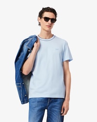 T-Shirt aus Stretch-Piqué mit gestreiftem Kragen