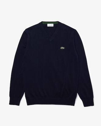 Einfarbiger Pullover aus Baumwolle mit V-Ausschnitt