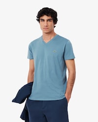 T-Shirt aus leichter Pima-Baumwolle mit V-Ausschnitt