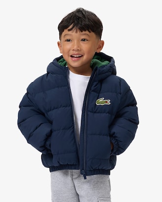 Puffer-Jacke mit Kapuze und gesticktem Krokodil