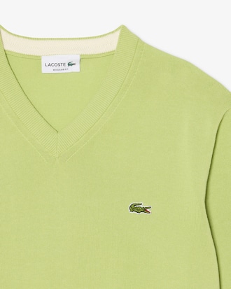 Einfarbiger Pullover aus Baumwolle mit V-Ausschnitt