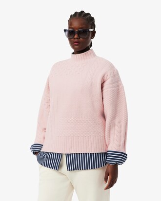 Wollpullover mit Patchwork-Effekt und hohem Kragen