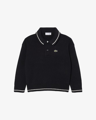 Polohemd aus Baumwoll- und Wollmischgewebe mit langen &Auml;rmeln