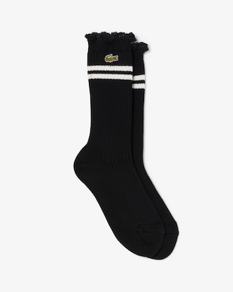 Gerippte Socken mit Spitzenabschluss