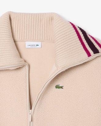 Oversized-Jacke aus Sherpa mit gestreiftem Rippstrickkragen