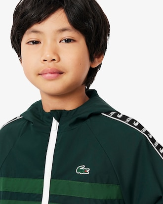 Sportliche Puffer-Jacke mit Kapuze und Logostreifen