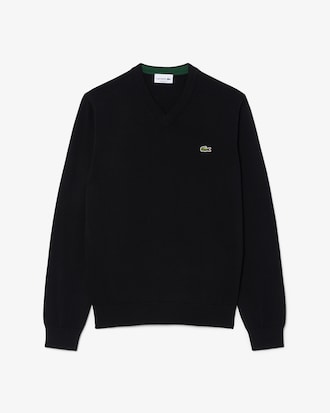 Einfarbiger Pullover aus Baumwolle mit V-Ausschnitt
