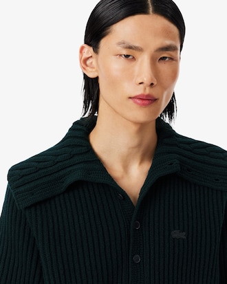 Pullover Runway aus Wolle mit Zopfmuster und Kragen