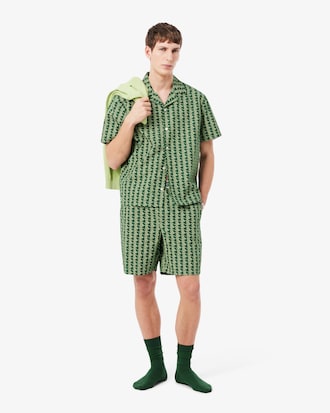 Pyjamashorts aus Popeline mit Monogramm-Print