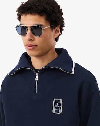 Loose Fit Half-Zip-Sweatshirt mit Brust-Badge
