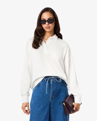 Oversized Polohemd aus Satin mit langen Ärmeln