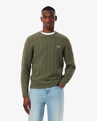 Pullover aus Tuchwolle mit Zopfmuster und Rundhalsausschnitt