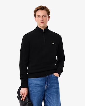 Pullover aus Tuchwolle mit Reißverschluss und hohem Kragen
