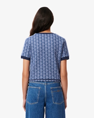 Slim Fit Jacquard-T-Shirt mit Monogramm