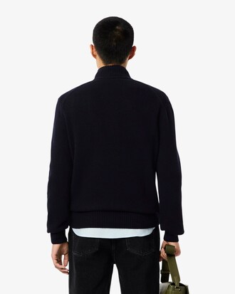 Pullover aus Tuchwolle mit Reißverschluss und hohem Kragen