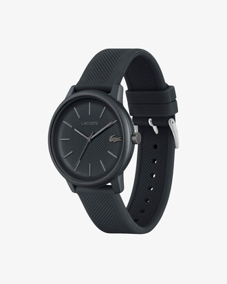LACOSTE MOVE 12.12 Dreizeigeruhr aus schwarzem Silikon