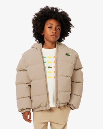 Puffer-Jacke mit Kapuze und gesticktem Krokodil