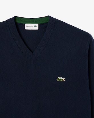 Einfarbiger Pullover aus Baumwolle mit V-Ausschnitt