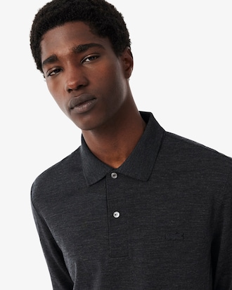 Regular Fit-Polohemd aus Wolle mit langen &Auml;rmeln