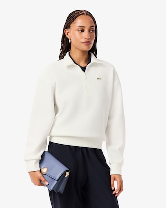 Sweatshirt aus Piqué mit Reißverschluss und hohem Kragen