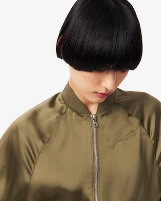 Oversized Bomberjacke aus Satin mit gestickter Unterschrift