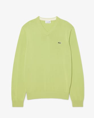 Einfarbiger Pullover aus Baumwolle mit V-Ausschnitt
