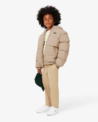 Puffer-Jacke mit Kapuze und gesticktem Krokodil