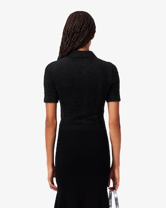 Slim Fit-Polohemd aus flauschigem Rippstrick